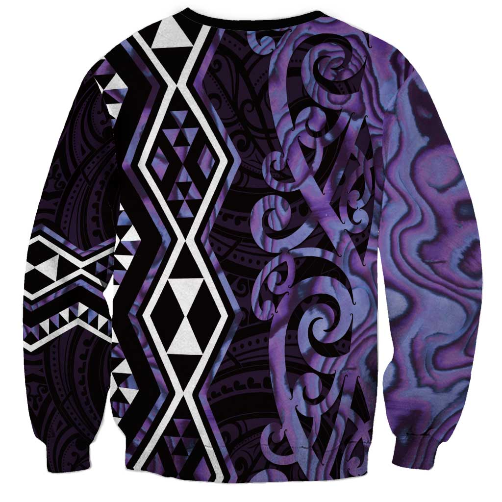 Purple Aotearoa Sweatshirt Taniko Motifs With Paua Shell Kowhaiwhai