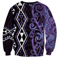 Purple Aotearoa Sweatshirt Taniko Motifs With Paua Shell Kowhaiwhai
