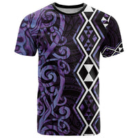 Purple Aotearoa T Shirt Taniko Motifs With Paua Shell Kowhaiwhai