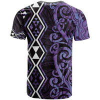 Purple Aotearoa T Shirt Taniko Motifs With Paua Shell Kowhaiwhai