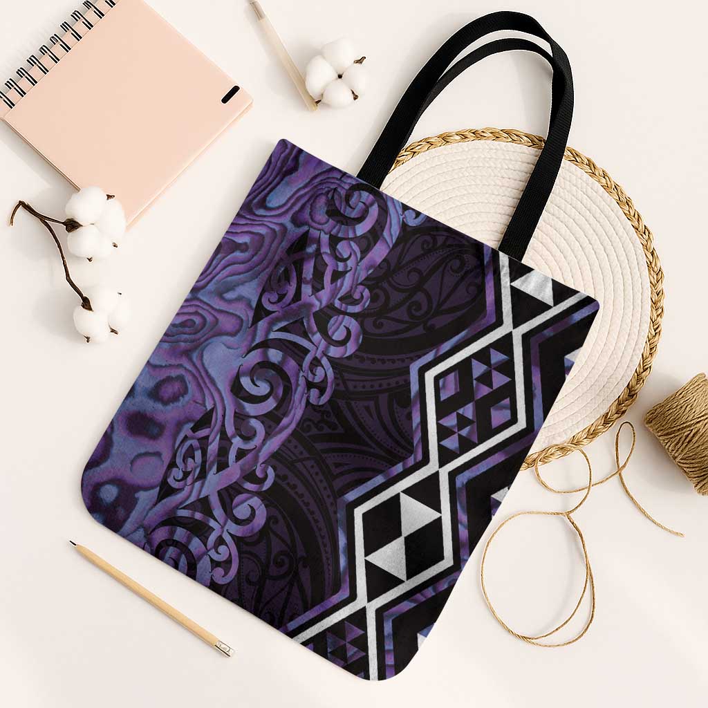 Purple Aotearoa Tote Bag Taniko Motifs With Paua Shell Kowhaiwhai - Polynesian Pride