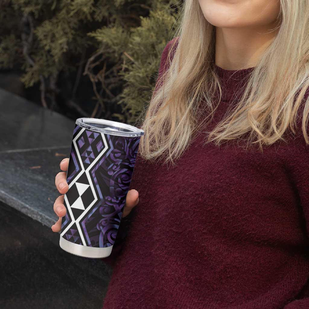Purple Aotearoa Tumbler Cup Taniko Motifs With Paua Shell Kowhaiwhai