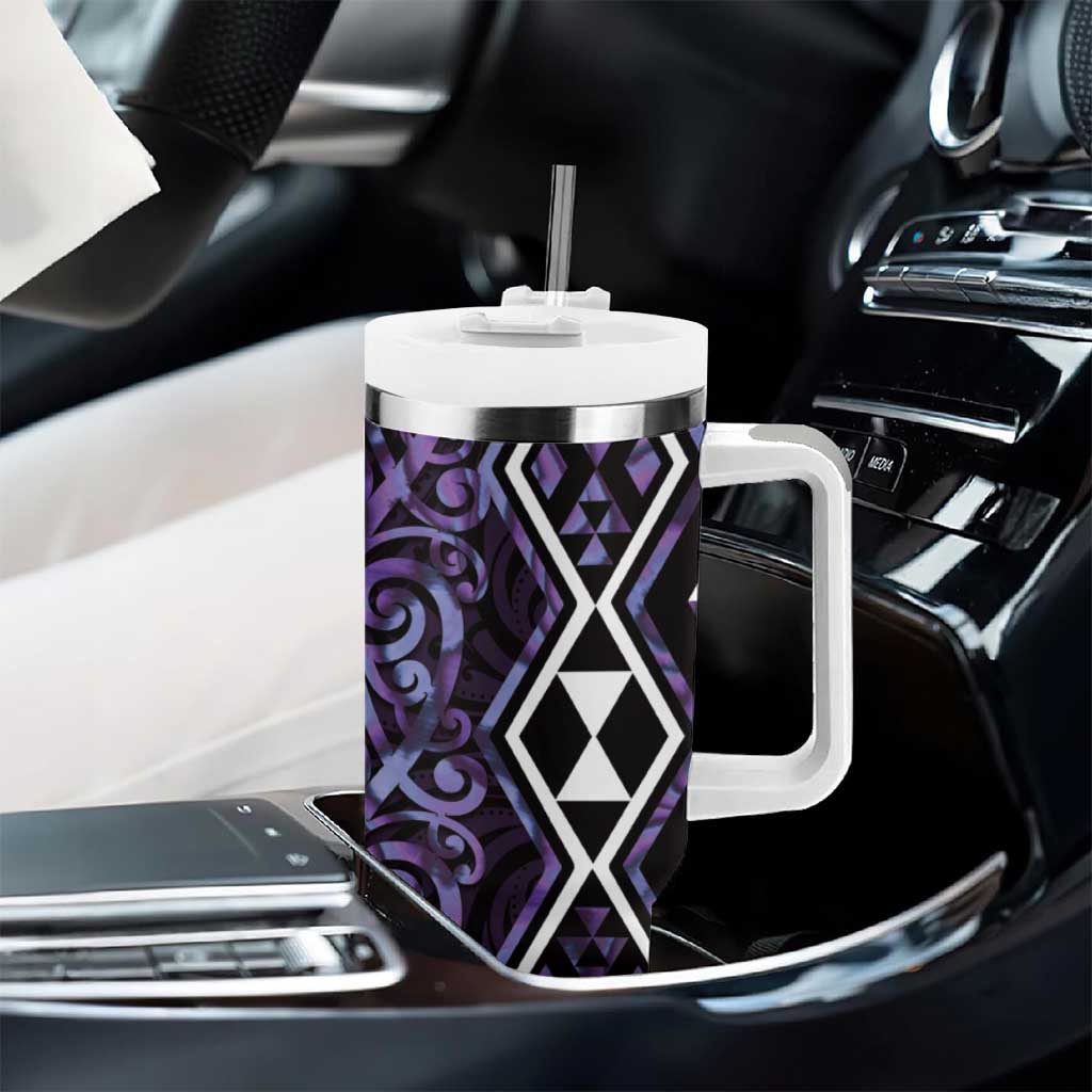 Purple Aotearoa Tumbler With Handle Taniko Motifs With Paua Shell Kowhaiwhai