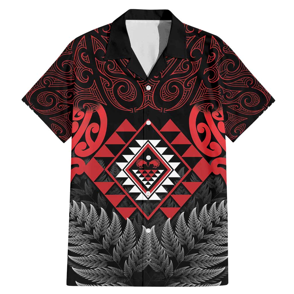 Aotearoa Kiwi Taniko Family Matching Mermaid Dress and Hawaiian Shirt Silver Fern With Maori Koru Pattern LT14 Dad's Shirt - Short Sleeve Red - Polynesian Pride