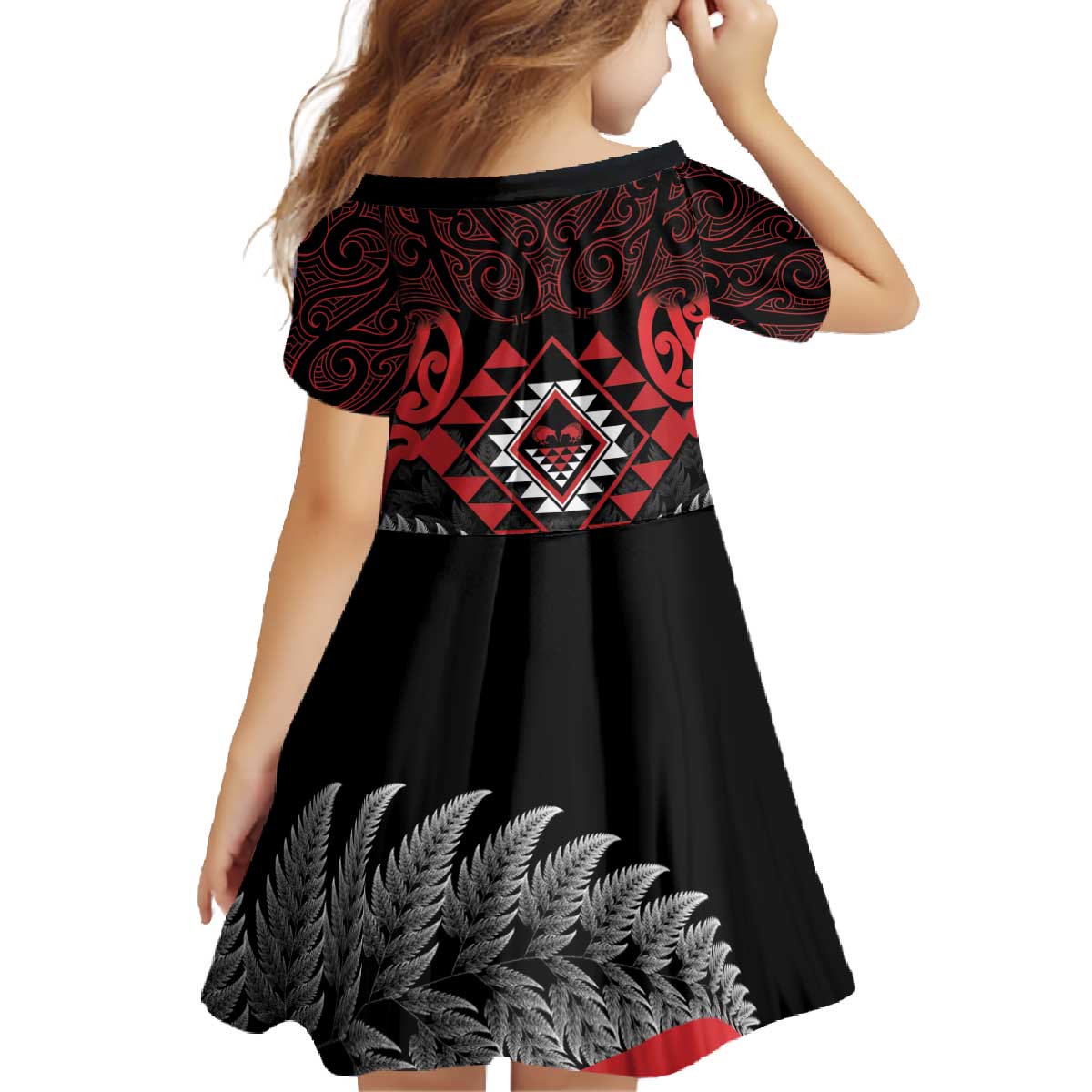 Aotearoa Kiwi Taniko Family Matching Off The Shoulder Long Sleeve Dress and Hawaiian Shirt Silver Fern With Maori Koru Pattern LT14 - Polynesian Pride