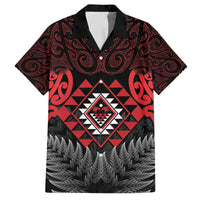 Aotearoa Kiwi Taniko Family Matching Off The Shoulder Long Sleeve Dress and Hawaiian Shirt Silver Fern With Maori Koru Pattern LT14 Dad's Shirt - Short Sleeve Red - Polynesian Pride