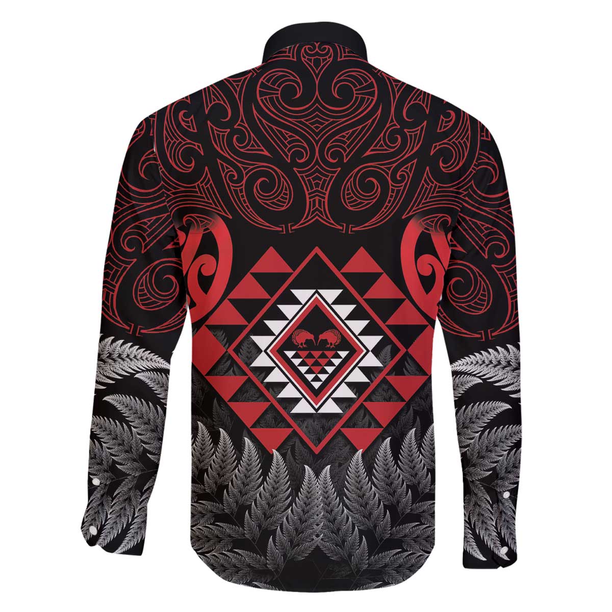 Aotearoa Kiwi Taniko Family Matching Off The Shoulder Long Sleeve Dress and Hawaiian Shirt Silver Fern With Maori Koru Pattern LT14 - Polynesian Pride