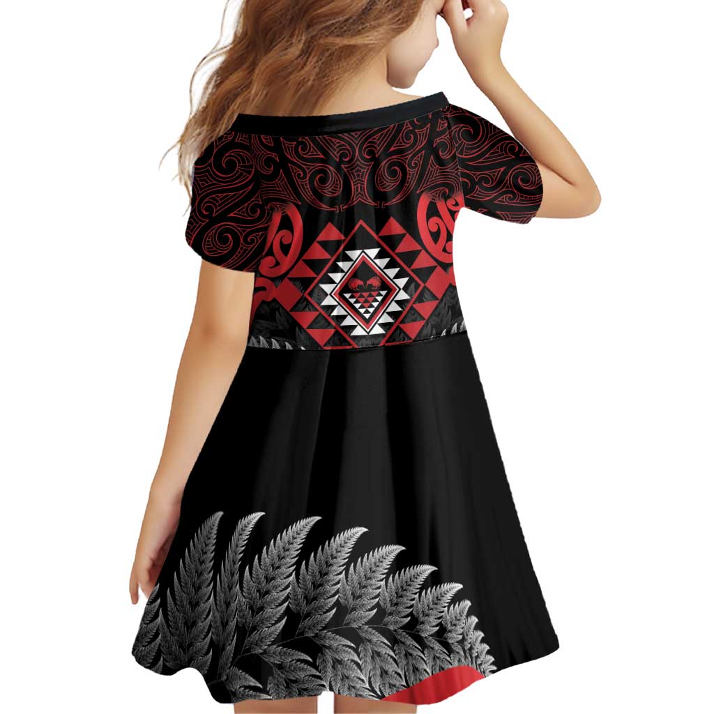 Aotearoa Kiwi Taniko Family Matching Off Shoulder Short Dress and Hawaiian Shirt Silver Fern With Maori Koru Pattern LT14 - Polynesian Pride