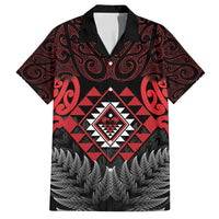 Aotearoa Kiwi Taniko Family Matching Off Shoulder Short Dress and Hawaiian Shirt Silver Fern With Maori Koru Pattern LT14 Dad's Shirt - Short Sleeve Red - Polynesian Pride