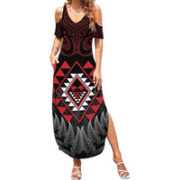 Aotearoa Kiwi Taniko Family Matching Summer Maxi Dress and Hawaiian Shirt Silver Fern With Maori Koru Pattern