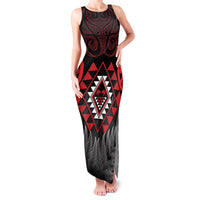 Aotearoa Kiwi Taniko Family Matching Tank Maxi Dress and Hawaiian Shirt Silver Fern With Maori Koru Pattern LT14 Mom's Dress Red - Polynesian Pride