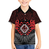 Aotearoa Kiwi Taniko Family Matching Tank Maxi Dress and Hawaiian Shirt Silver Fern With Maori Koru Pattern LT14 Son's Shirt Red - Polynesian Pride
