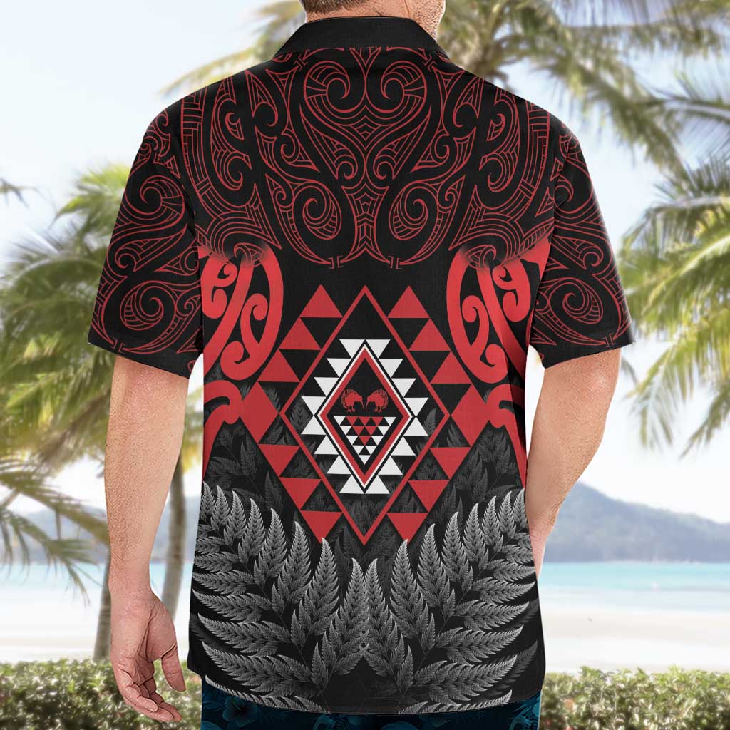 Aotearoa Kiwi Taniko Hawaiian Shirt Silver Fern With Maori Koru Pattern