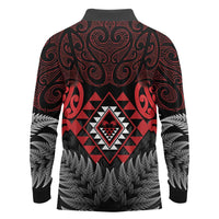 Aotearoa Kiwi Taniko Long Sleeve Polo Shirt Silver Fern With Maori Koru Pattern