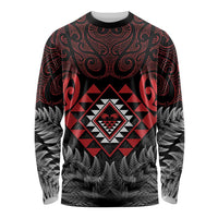 Aotearoa Kiwi Taniko Long Sleeve Shirt Silver Fern With Maori Koru Pattern