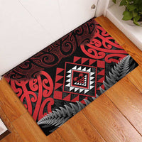 Aotearoa Kiwi Taniko Rubber Doormat Silver Fern With Maori Koru Pattern