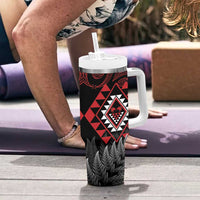 Aotearoa Kiwi Taniko Tumbler With Handle Silver Fern With Maori Koru Pattern