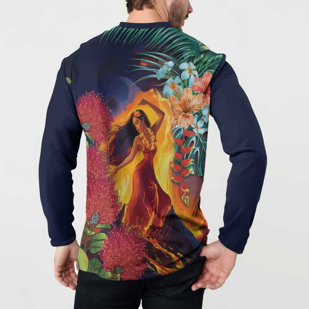 Hawaii Kilauea Big Islands Button Sweatshirt Pele Goddess With Tropical Flowers