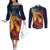 Hawaii Kilauea Big Islands Couples Matching Off The Shoulder Long Sleeve Dress and Long Sleeve Button Shirt Pele Goddess With Tropical Flowers
