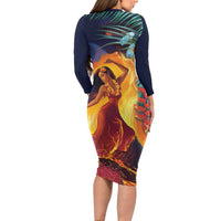 Hawaii Kilauea Big Islands Family Matching Long Sleeve Bodycon Dress and Hawaiian Shirt Pele Goddess With Tropical Flowers LT14 - Polynesian Pride