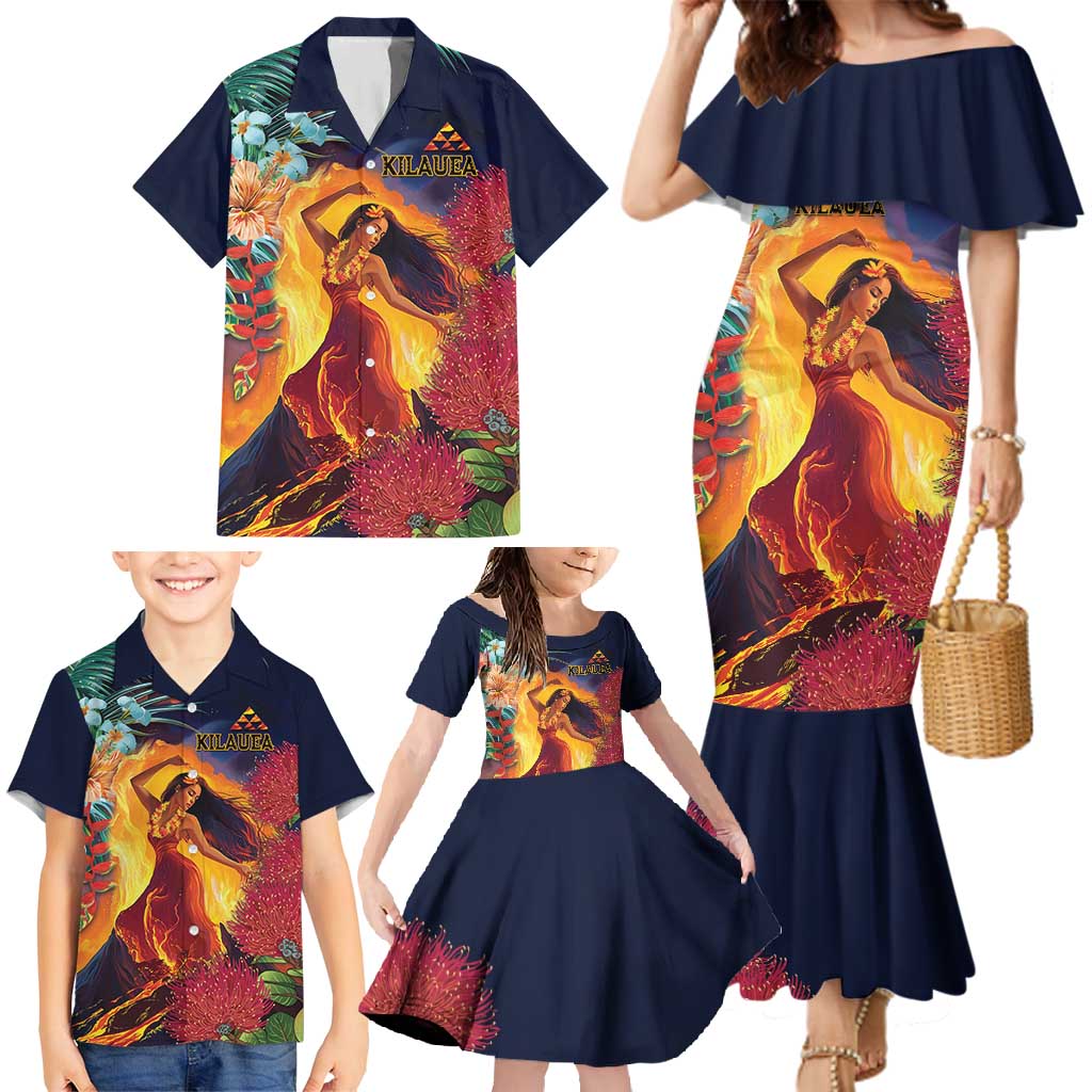 Hawaii Kilauea Big Islands Family Matching Mermaid Dress and Hawaiian Shirt Pele Goddess With Tropical Flowers LT14 - Polynesian Pride