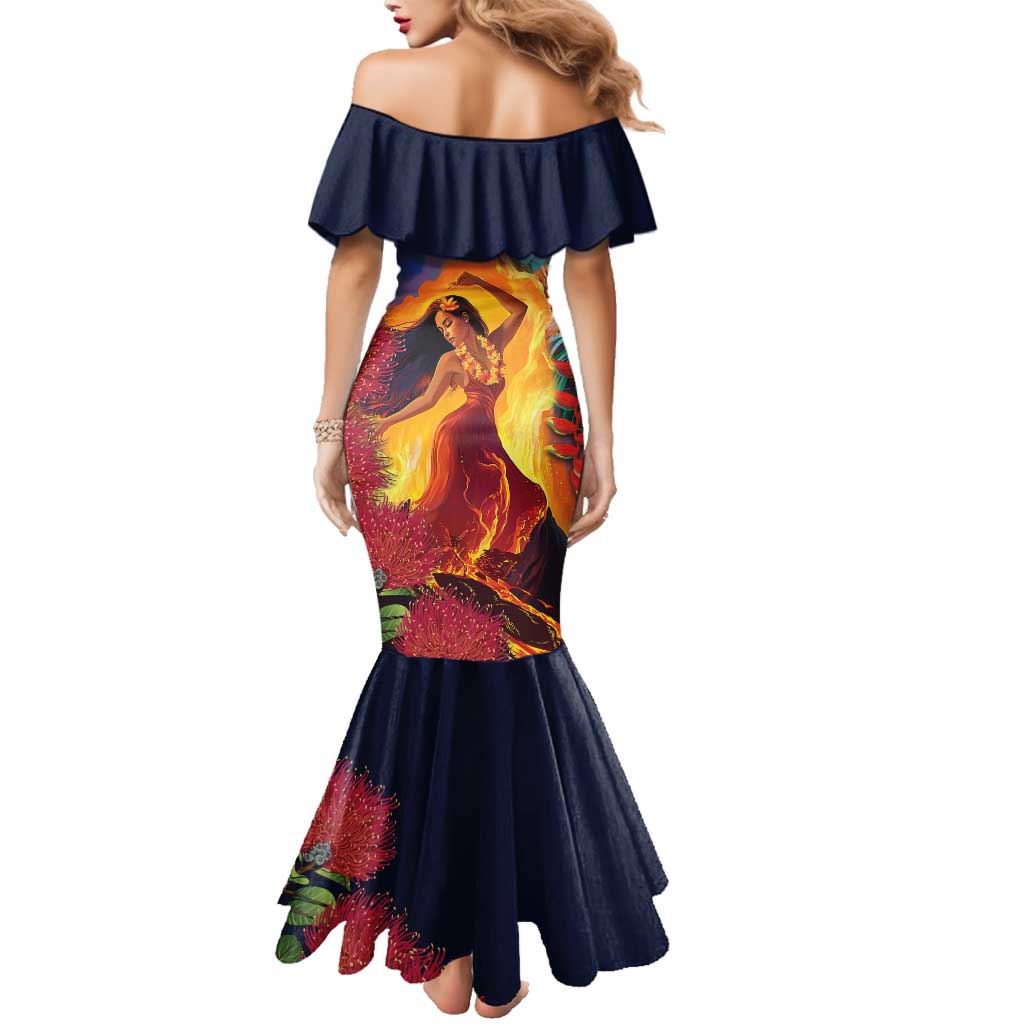 Hawaii Kilauea Big Islands Family Matching Mermaid Dress and Hawaiian Shirt Pele Goddess With Tropical Flowers LT14 - Polynesian Pride
