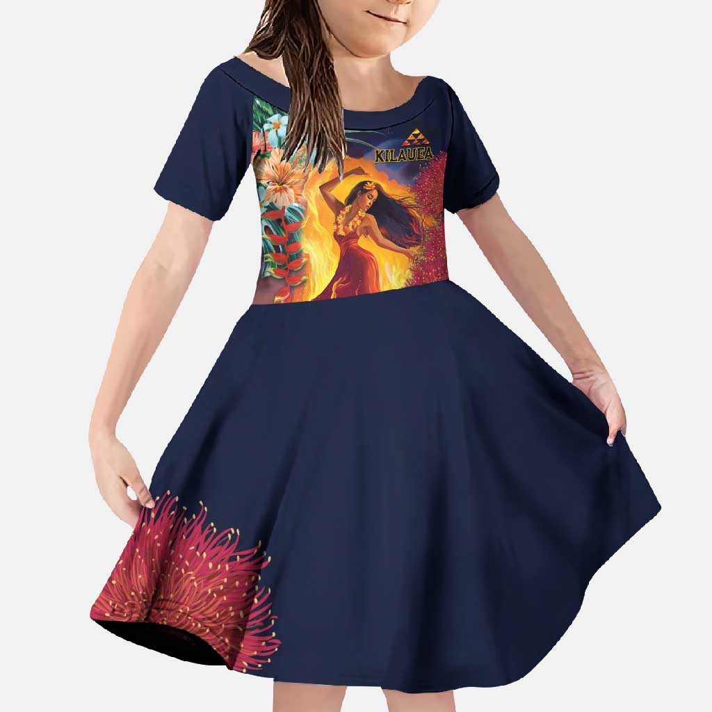 Hawaii Kilauea Big Islands Family Matching Off Shoulder Maxi Dress and Hawaiian Shirt Pele Goddess With Tropical Flowers LT14 Daughter's Dress Art - Polynesian Pride