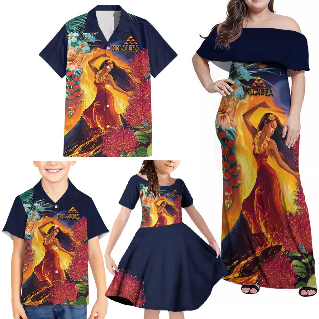 Hawaii Kilauea Big Islands Family Matching Off Shoulder Maxi Dress and Hawaiian Shirt Pele Goddess With Tropical Flowers LT14 - Polynesian Pride