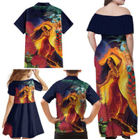 Hawaii Kilauea Big Islands Family Matching Off Shoulder Maxi Dress and Hawaiian Shirt Pele Goddess With Tropical Flowers LT14 - Polynesian Pride