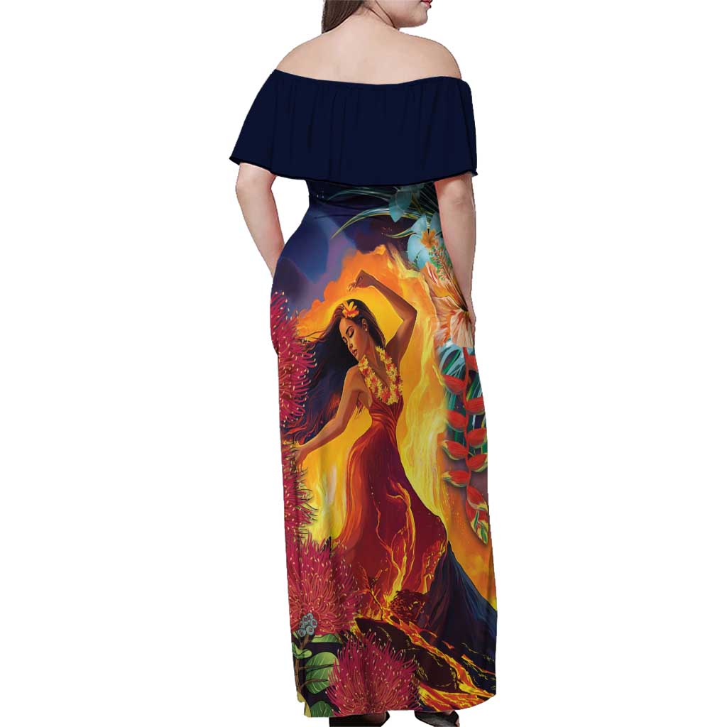 Hawaii Kilauea Big Islands Family Matching Off Shoulder Maxi Dress and Hawaiian Shirt Pele Goddess With Tropical Flowers LT14 - Polynesian Pride