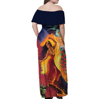 Hawaii Kilauea Big Islands Family Matching Off Shoulder Maxi Dress and Hawaiian Shirt Pele Goddess With Tropical Flowers LT14 - Polynesian Pride