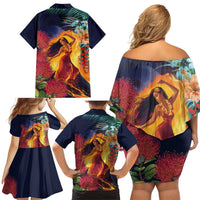 Hawaii Kilauea Big Islands Family Matching Off Shoulder Short Dress and Hawaiian Shirt Pele Goddess With Tropical Flowers LT14 - Polynesian Pride