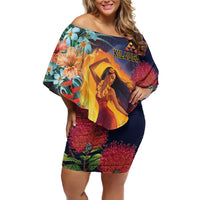 Hawaii Kilauea Big Islands Family Matching Off Shoulder Short Dress and Hawaiian Shirt Pele Goddess With Tropical Flowers LT14 Mom's Dress Art - Polynesian Pride