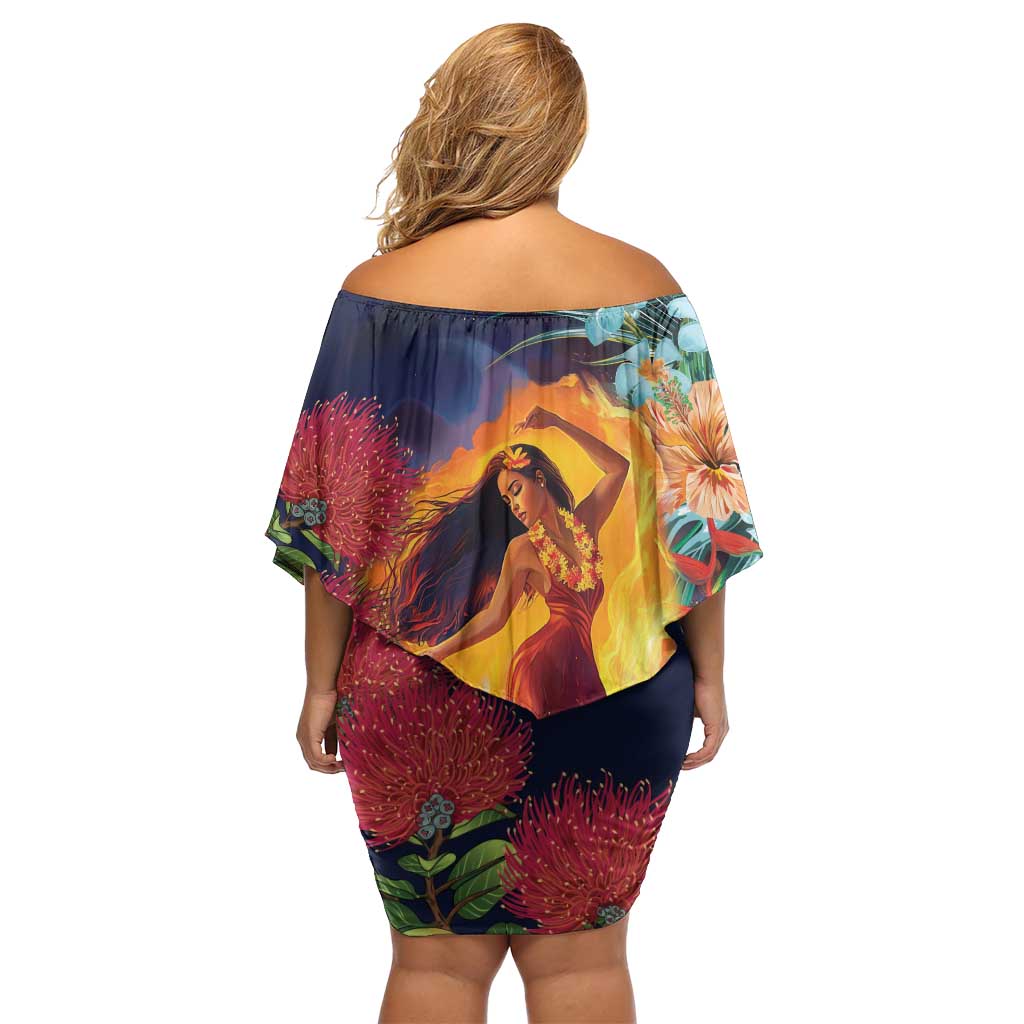 Hawaii Kilauea Big Islands Family Matching Off Shoulder Short Dress and Hawaiian Shirt Pele Goddess With Tropical Flowers LT14 - Polynesian Pride