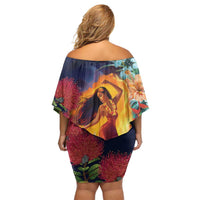 Hawaii Kilauea Big Islands Family Matching Off Shoulder Short Dress and Hawaiian Shirt Pele Goddess With Tropical Flowers LT14 - Polynesian Pride