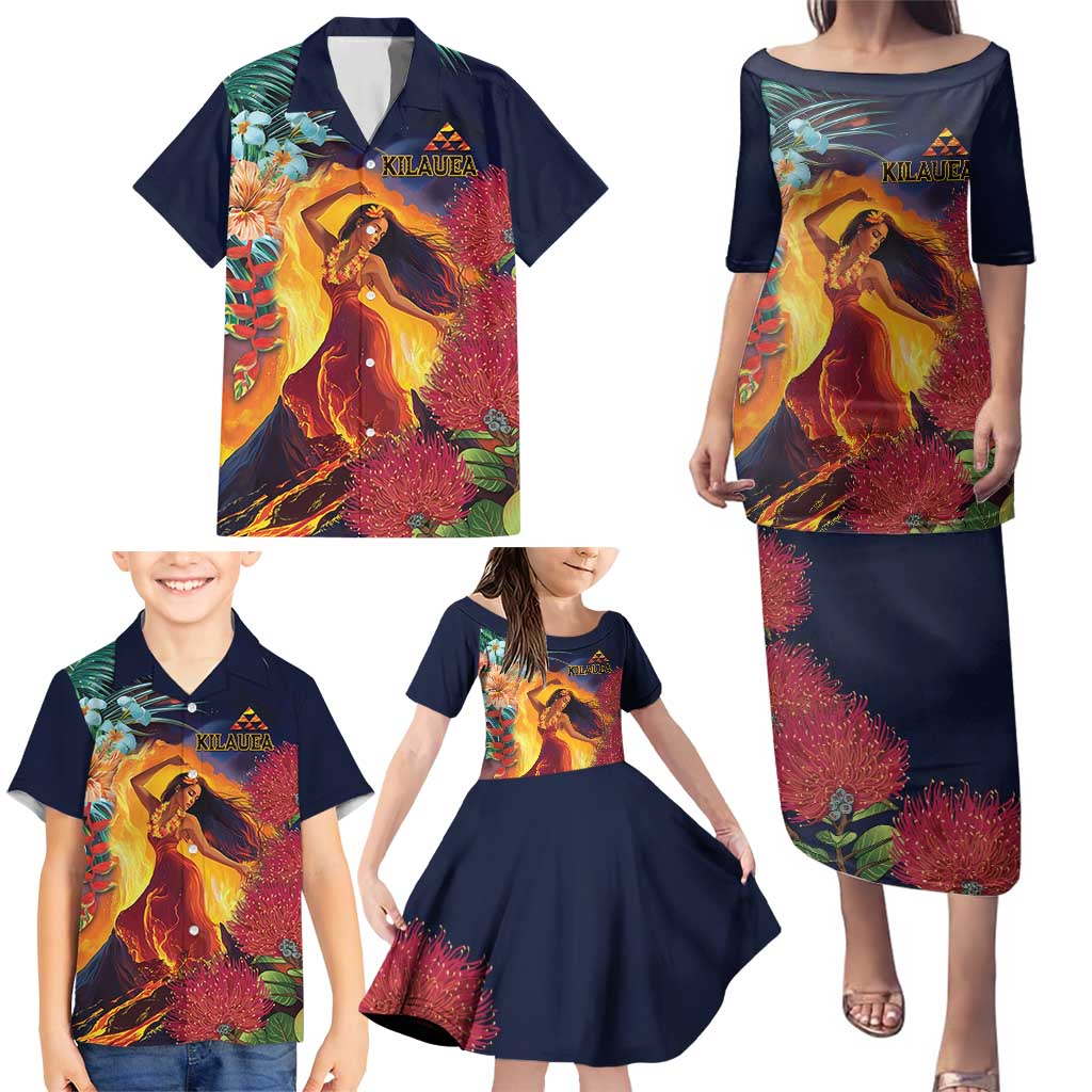 Hawaii Kilauea Big Islands Family Matching Puletasi and Hawaiian Shirt Pele Goddess With Tropical Flowers LT14 - Polynesian Pride