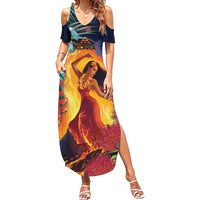 Hawaii Kilauea Big Islands Family Matching Summer Maxi Dress and Hawaiian Shirt Pele Goddess With Tropical Flowers LT14 Mom's Dress Art - Polynesian Pride
