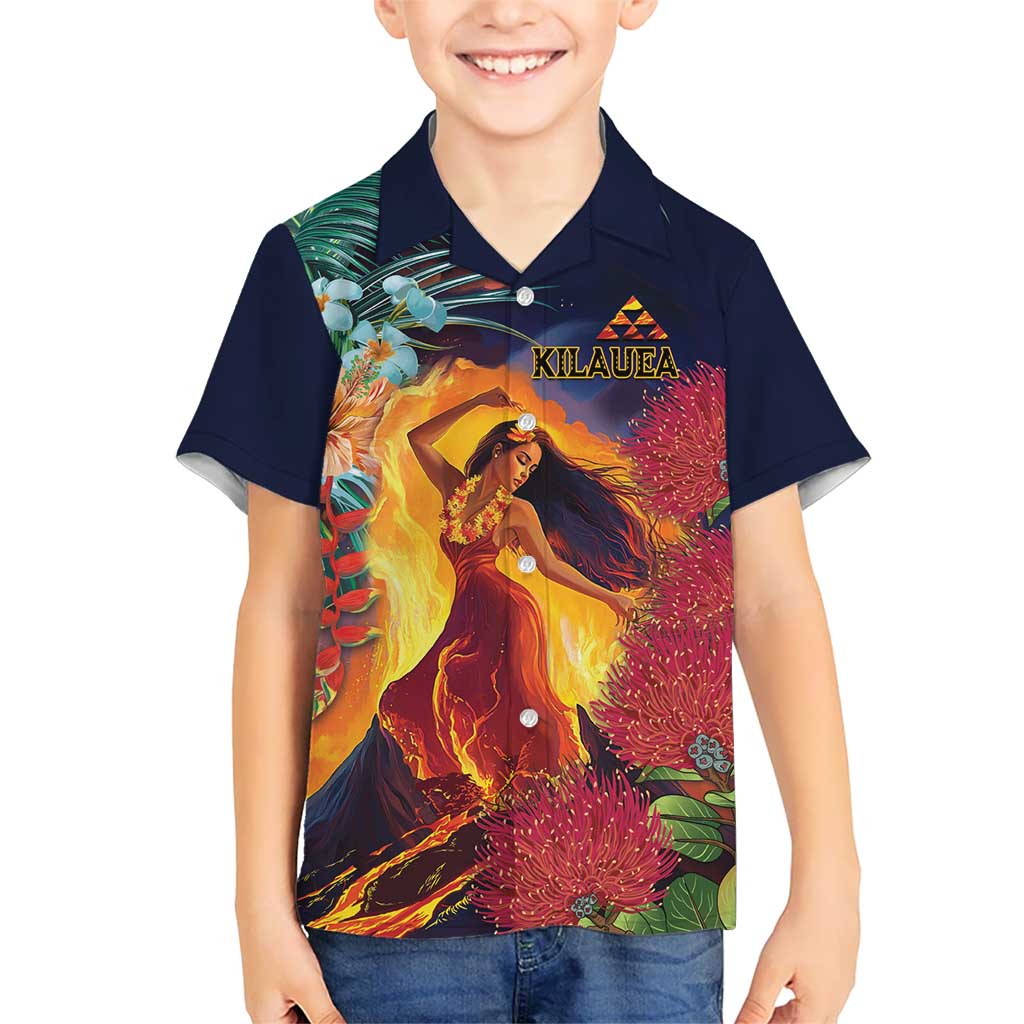 Hawaii Kilauea Big Islands Kid Hawaiian Shirt Pele Goddess With Tropical Flowers