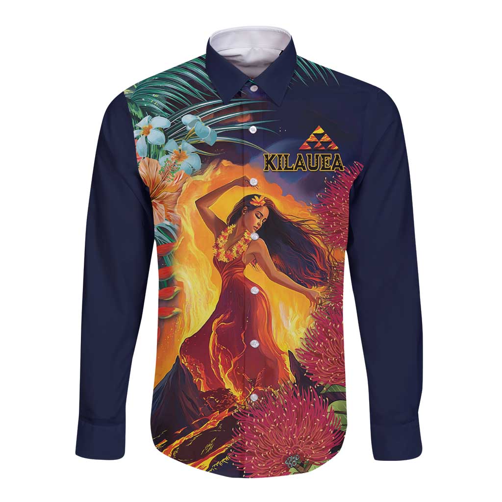 Hawaii Kilauea Big Islands Long Sleeve Button Shirt Pele Goddess With Tropical Flowers LT14 Unisex Art - Polynesian Pride