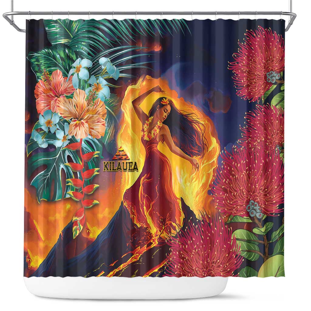 Hawaii Kilauea Big Islands Shower Curtain Pele Goddess With Tropical Flowers LT14 Art - Polynesian Pride
