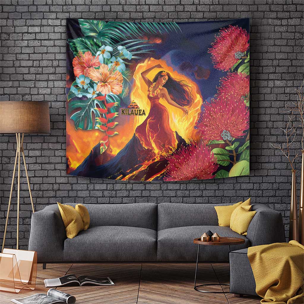 Hawaii Kilauea Big Islands Tapestry Pele Goddess With Tropical Flowers LT14 Art - Polynesian Pride