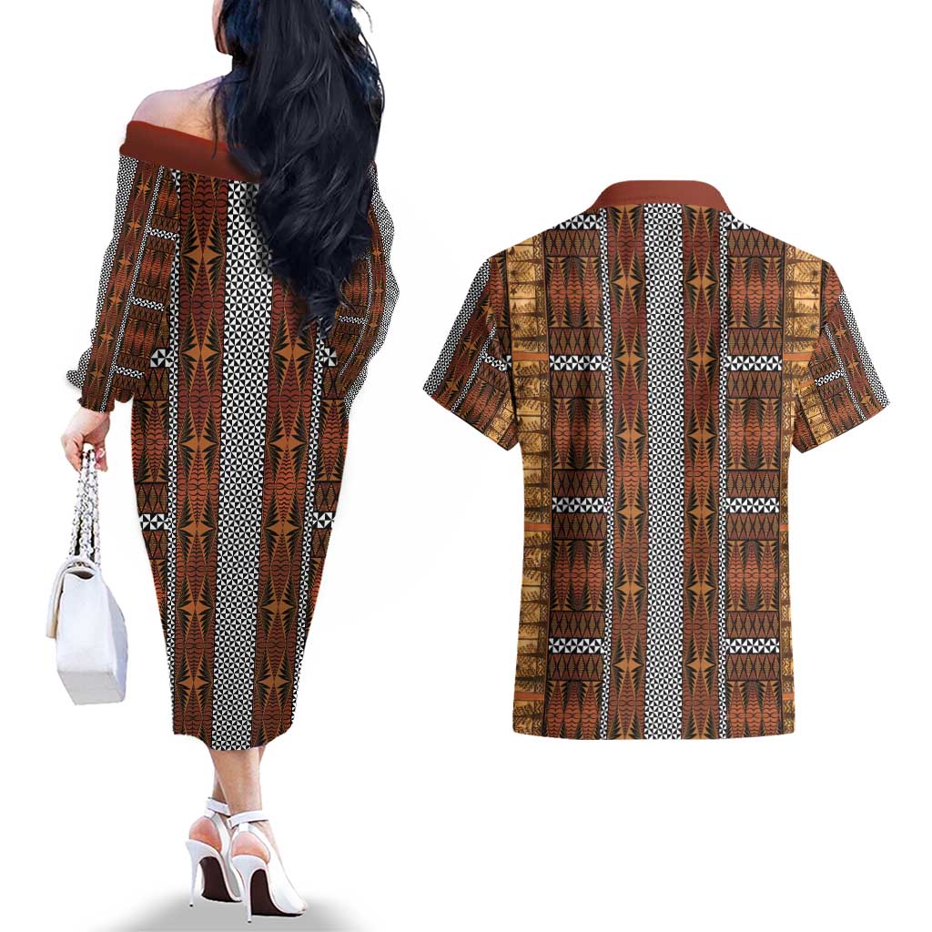 Malo e Lelei Tonga Couples Matching Off The Shoulder Long Sleeve Dress and Hawaiian Shirt Tongan Ngatu Tapa Cloth LT14 - Polynesian Pride