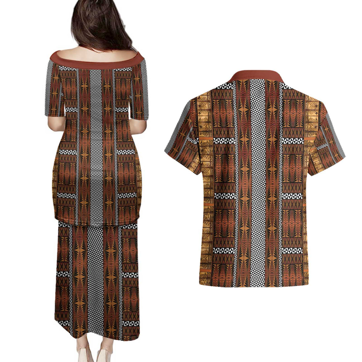 Malo e Lelei Tonga Couples Matching Puletasi and Hawaiian Shirt Tongan Ngatu Tapa Cloth - Polynesian Pride