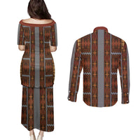 Malo e Lelei Tonga Couples Matching Puletasi and Long Sleeve Button Shirt Tongan Ngatu Tapa Cloth - Polynesian Pride