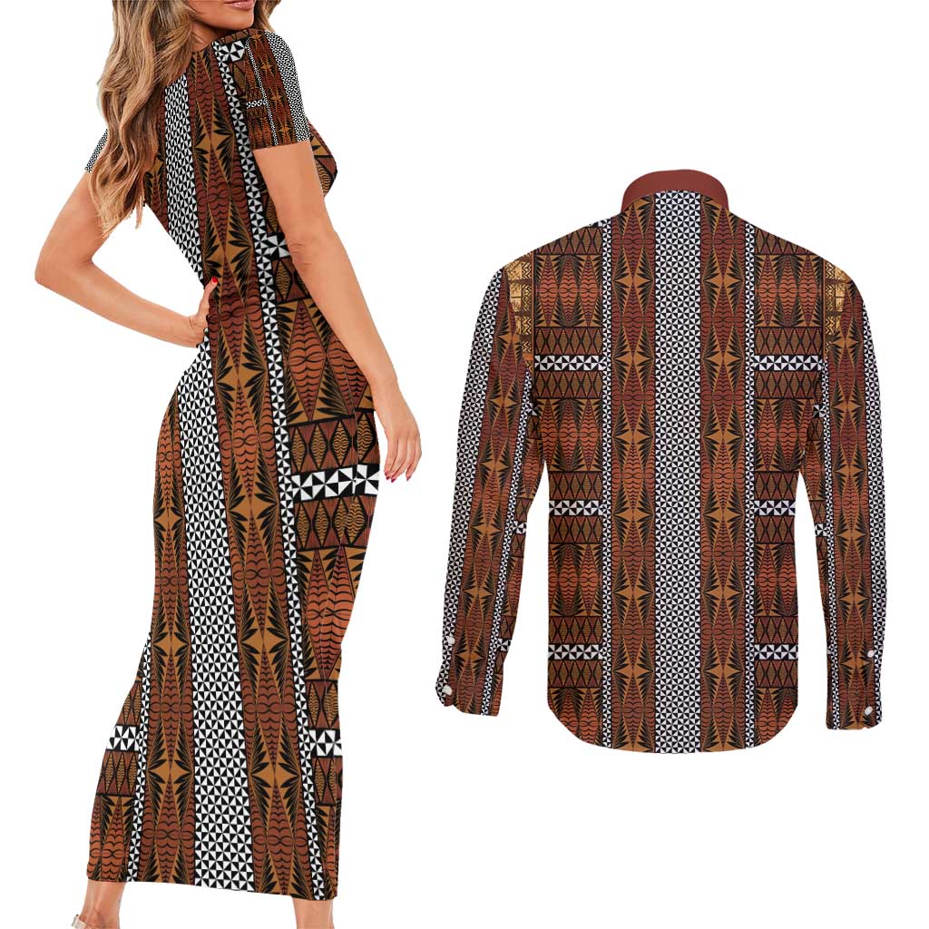 Malo e Lelei Tonga Couples Matching Short Sleeve Bodycon Dress and Long Sleeve Button Shirt Tongan Ngatu Tapa Cloth LT14 - Polynesian Pride