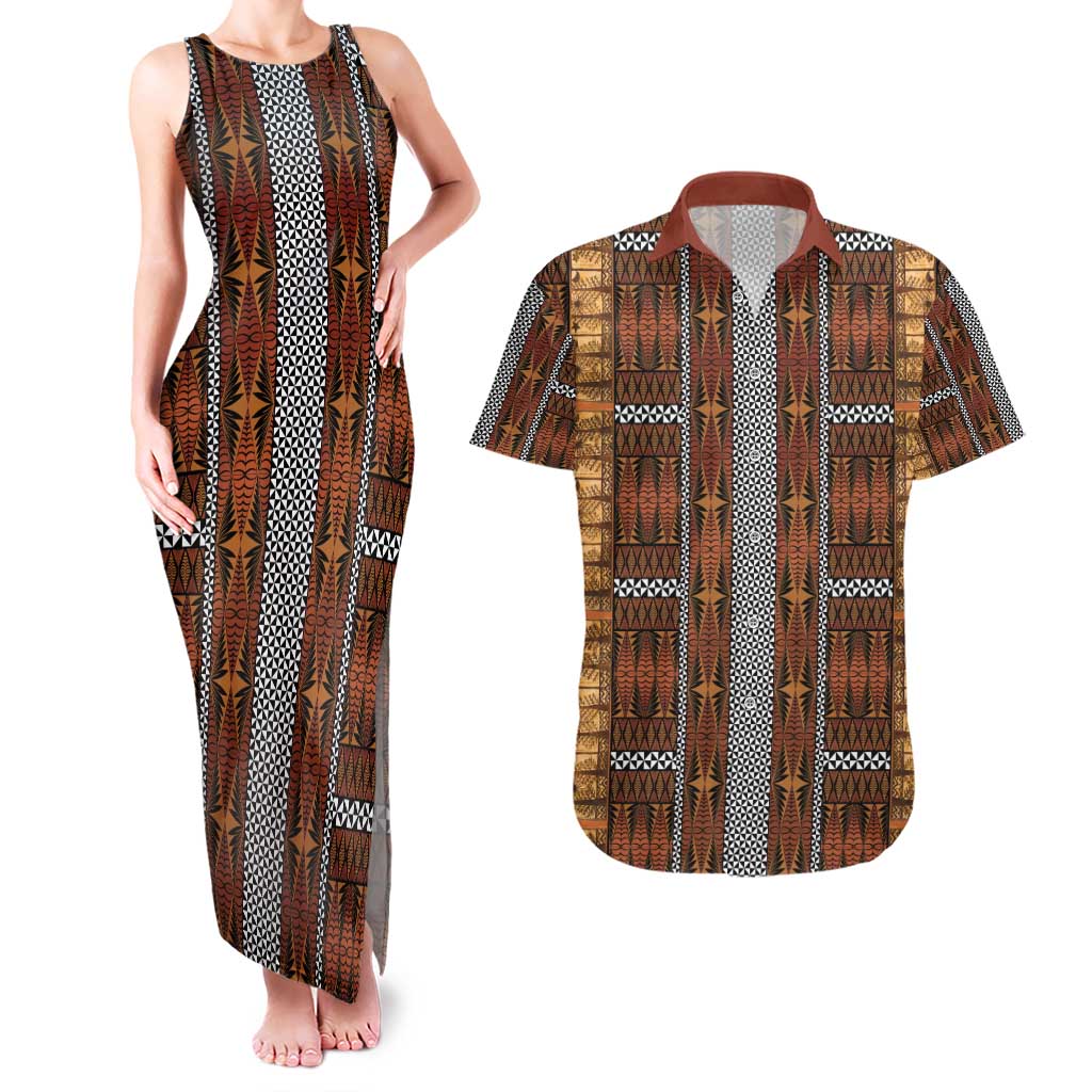 Malo e Lelei Tonga Couples Matching Tank Maxi Dress and Hawaiian Shirt Tongan Ngatu Tapa Cloth - Polynesian Pride