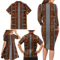 Malo e Lelei Tonga Family Matching Long Sleeve Bodycon Dress and Hawaiian Shirt Tongan Ngatu Tapa Cloth LT14 - Polynesian Pride
