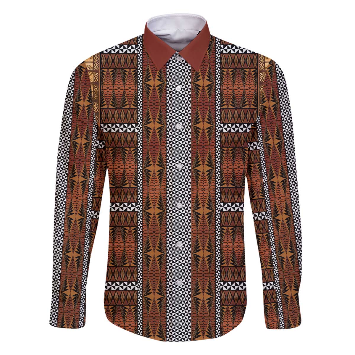 Malo e Lelei Tonga Family Matching Off The Shoulder Long Sleeve Dress and Hawaiian Shirt Tongan Ngatu Tapa Cloth LT14 Dad's Shirt - Long Sleeve Orange - Polynesian Pride