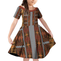 Malo e Lelei Tonga Family Matching Off Shoulder Short Dress and Hawaiian Shirt Tongan Ngatu Tapa Cloth LT14 Daughter's Dress Orange - Polynesian Pride