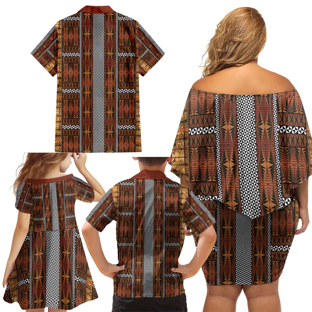 Malo e Lelei Tonga Family Matching Off Shoulder Short Dress and Hawaiian Shirt Tongan Ngatu Tapa Cloth LT14 - Polynesian Pride